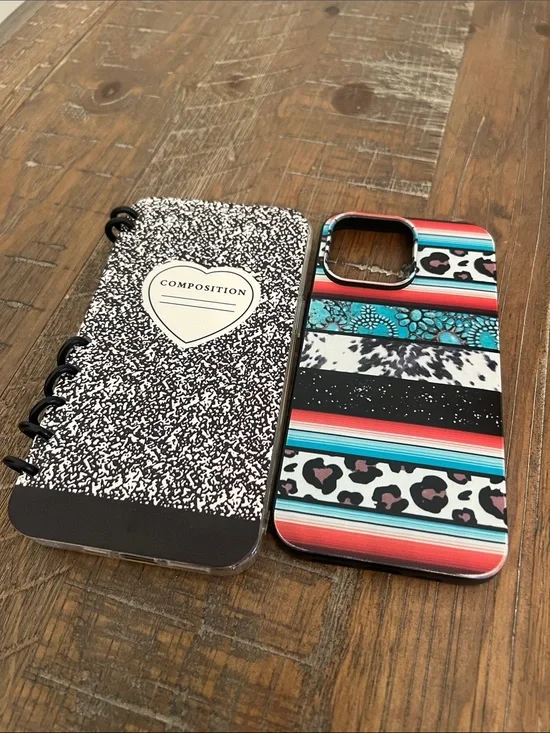 iPhone 14 Pro Max 2 Striped Turquoise & Coral Leopard Print Phone Case -