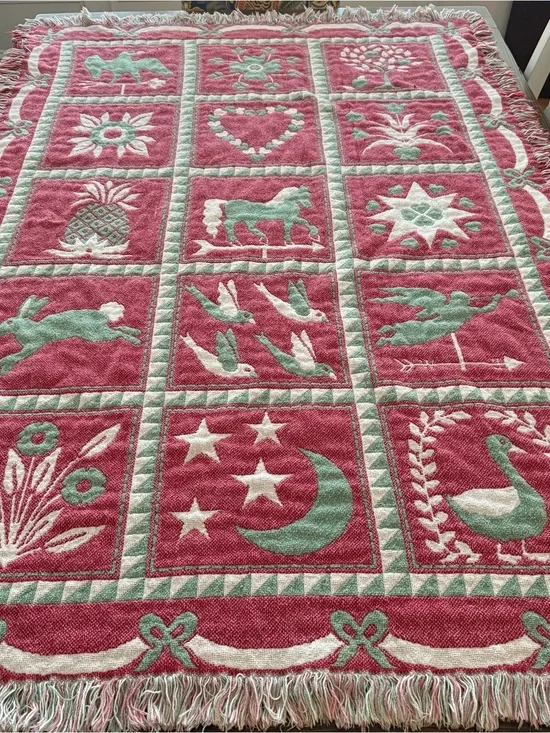 Vintage Cotton Fringe Throw Blanket Cottagecore 80-90s Country Theme Cottagecore