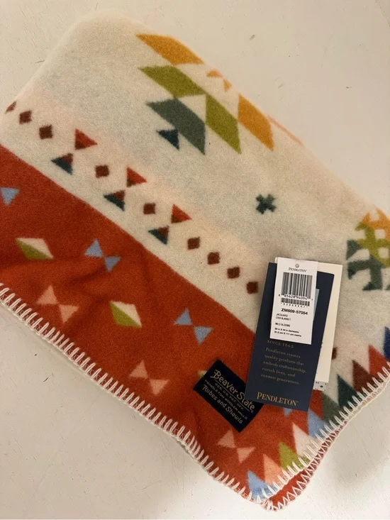 Pendleton Orange & Cream Southwestern Wool Throw