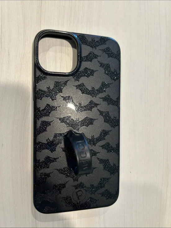 Loopy Case Black Glitter Bat Pattern Phone Case with Loop Grip