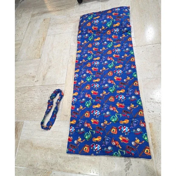 Handmade Nap‎ Mat Built-in Pillow Kids Toddlers Construction Trucks Roll Up