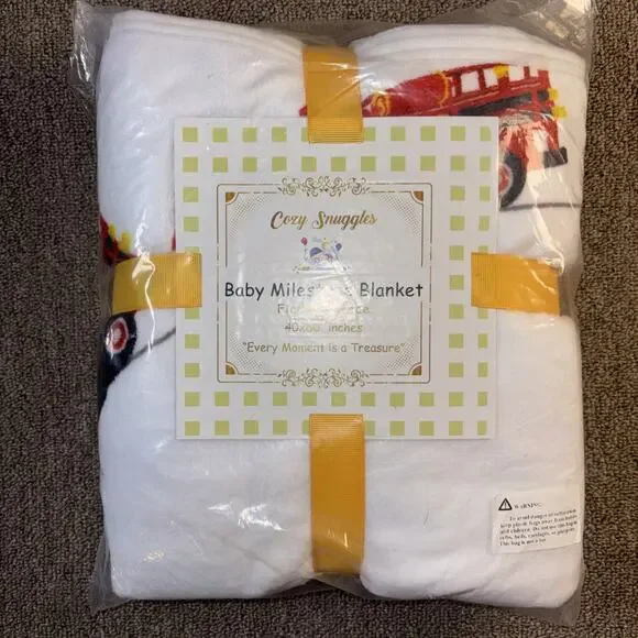 Baby Milestone Blanket Cozy Snuggles Fire Trucks New Baby Not Included!!