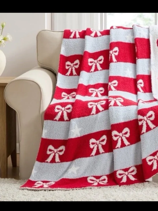 My Texas House Bows and Stars Throw, Red/White/ Blue, 50
