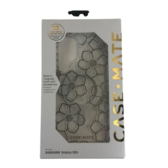 Case-Mate Samsung Galaxy S25+ Case Karat Gardenia Magnetic Floral Silver Glitter