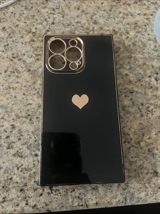 Black Phone Case with Rose Gold Heart and Camera Trim iPhone 13 Pro