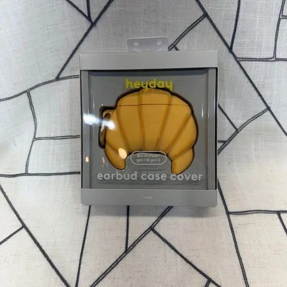 Heyday Earbud Case Cover Fits AirPods Gen 1 & 2 Yellow Croissant Silicone NIB