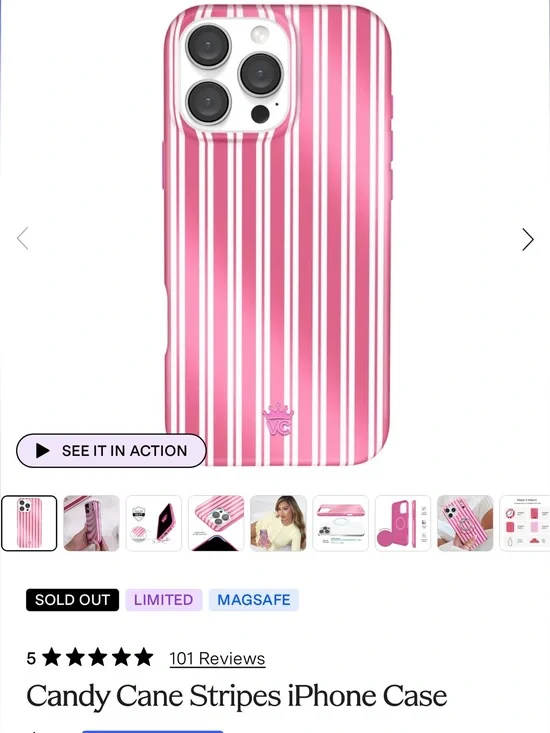Velvet Caviar Pink Candy Cane Stripe oiPhone Case 16pm