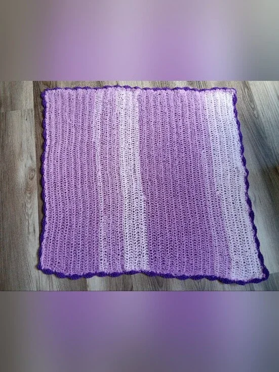Baby Blanket Handmade Lavender Ombre Crochet Blanket with Dark Purple Trim