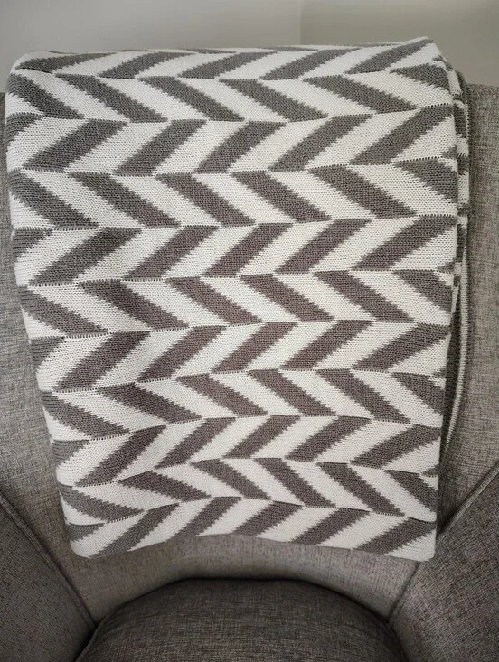 Chevron Knit Throw Blanket in Gray and White