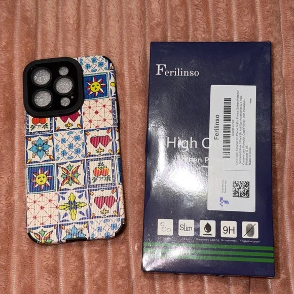 iPhone 14 Pro Case Tile Pattern Mosaic Bundle with 2 Screen Protectors