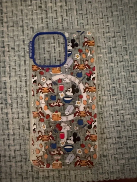 Clear Disney Breakfast Pattern iPhone 16 pro max Case - Blue Trim