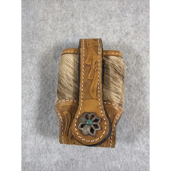 Cowboy Western Leather Hair-on-Hide Cell Phone Case Pouch Holister Concho