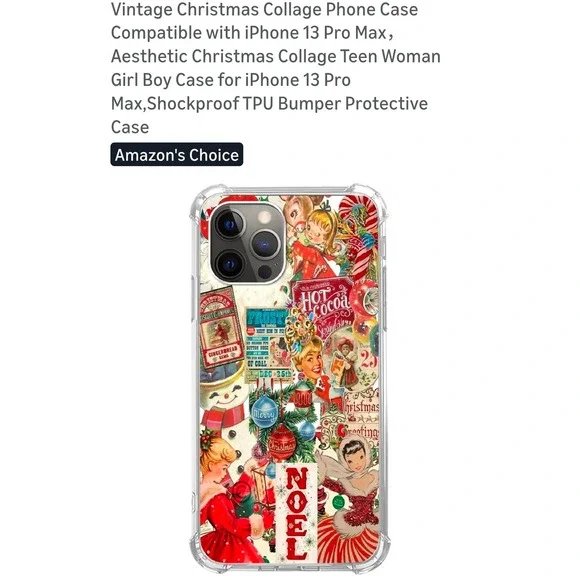 Cjoeizky Vintage Christmas Collage‎ iPhone 13 Pro Max Case Shockproof TPU Bumper