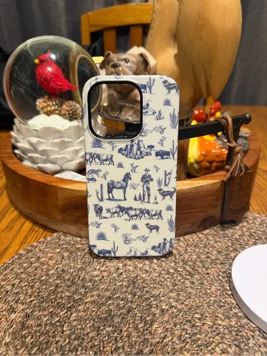 Stylish White & Navy Western Print Phone Case - Casely for iPhone 15 pro