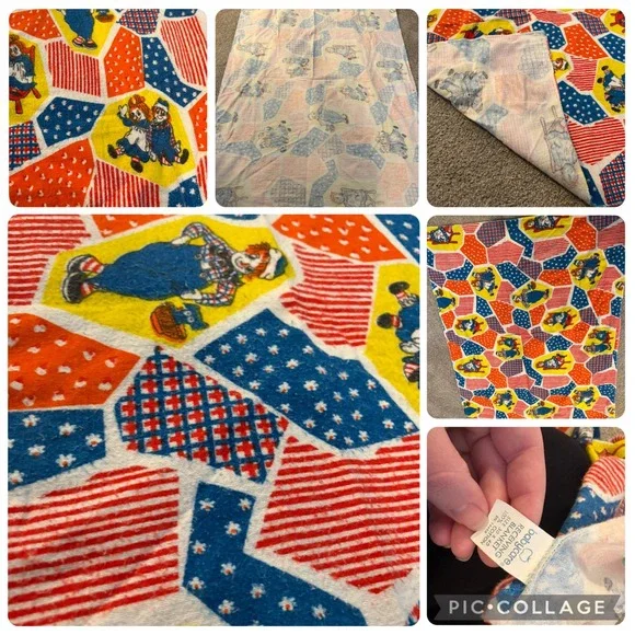 Vintage Babycare Raggedy Ann and Andy‎ Cotton Receiving Blanket 30x40 Red Blue