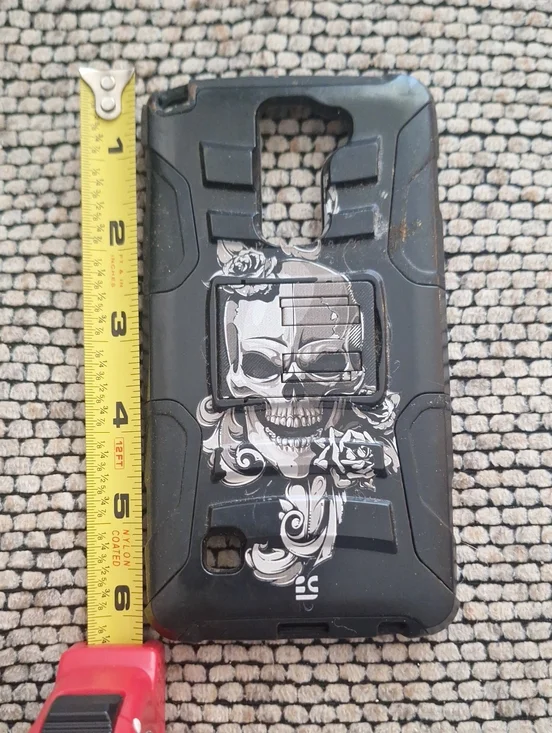 Source Unknown Black Phone Case with White Skull and Rose Graphic