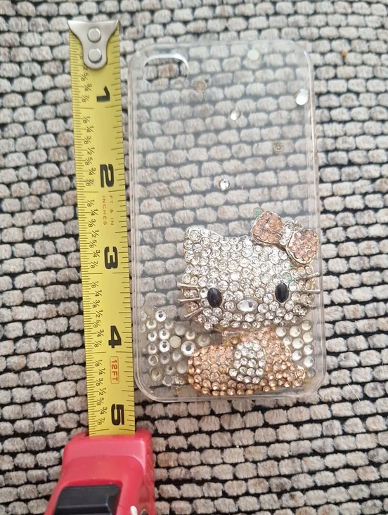 Crystal Hello Kitty Style Clear Phone Case with Gold & Silver Rhinestones