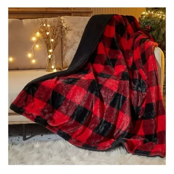 NWT Dearfoams Cozy Flannel Plush Buffalo Check Plaid Blanket Throw 50