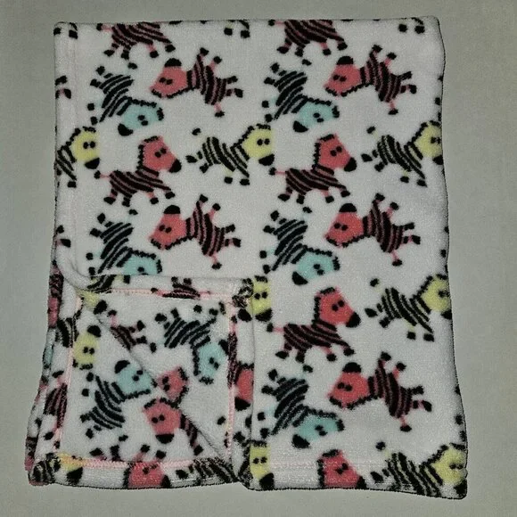 Cutie Pie Zebra Fleece Baby Blanket Lovey Pink Yellow Mint Green 30x36