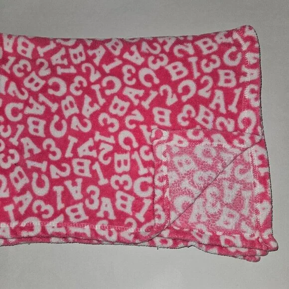 Pink White Letters Alphabet Numbers Fleece Baby Blanket 30x38 Berkshire