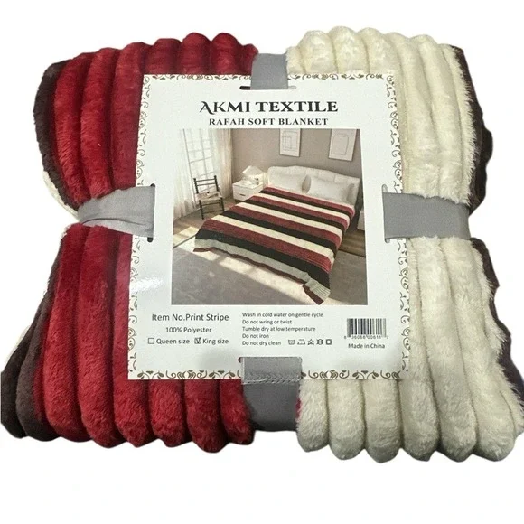 Super Soft King Size Blanket - Red, White, and Brown, New in Package