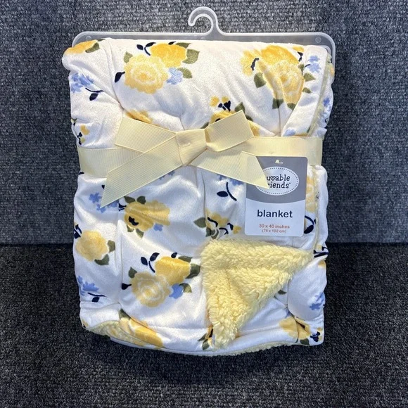 Luvable Friends~Yellow Flowers~Sherpa Plush Baby Blanket~40