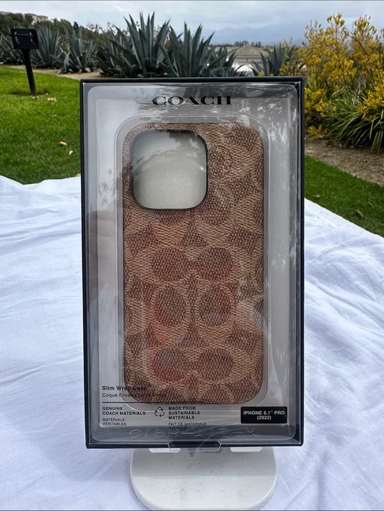 COACH Brown Signature Slim Wrap Case for iPhone 14 Pro