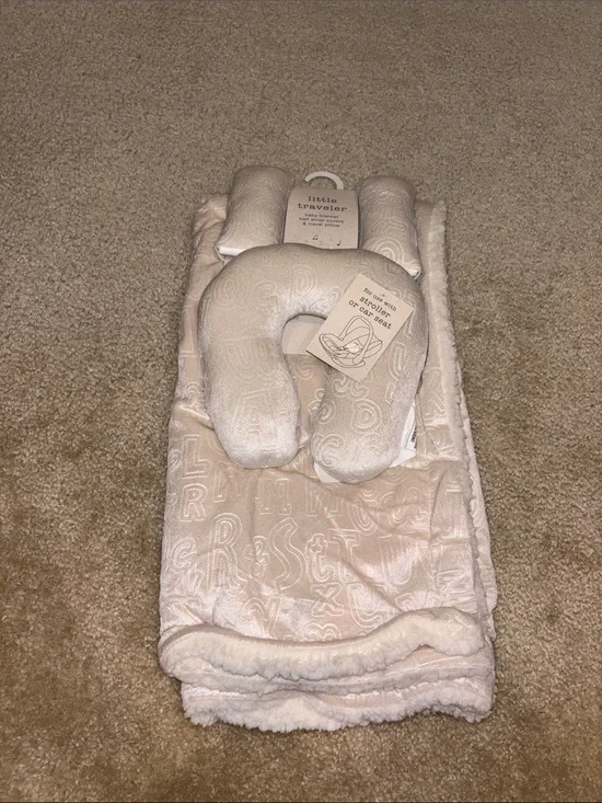 Cream Plush Baby Support Pillow and Blanket Set