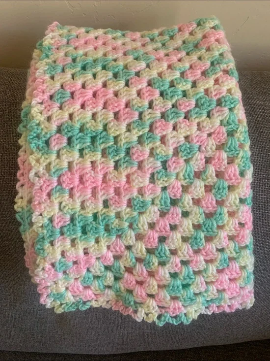 36” x 36” Handmade Crocheted Pastel Blanket Throw - Pink, Mint & Yellow
