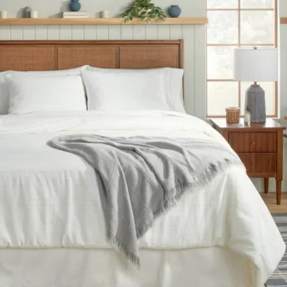 Hearth & Hand with Magnolia Textured Grid Lines‎ Dobby Light Gray Throw Blanket