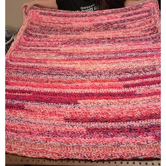 Handmade Weaved Crochet Blanket 45x51 Double Knot Border 
