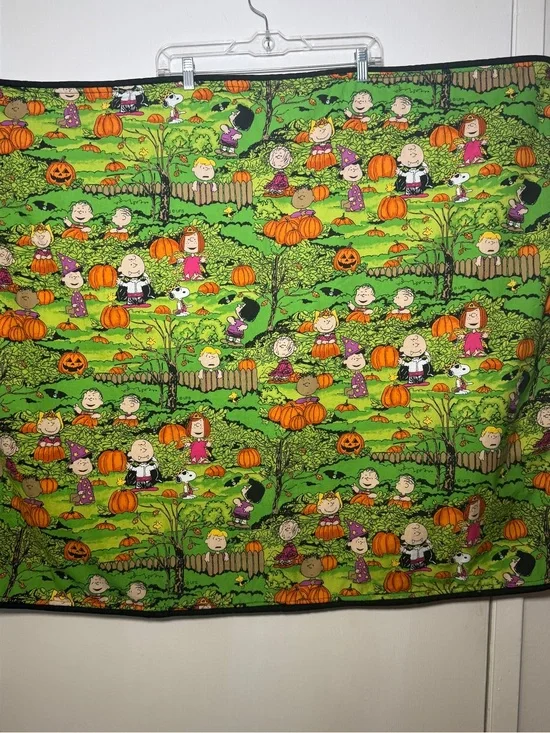 Peanuts Pumpkin Patch Handmade Throw Blanket - Bright Green Halloween Print