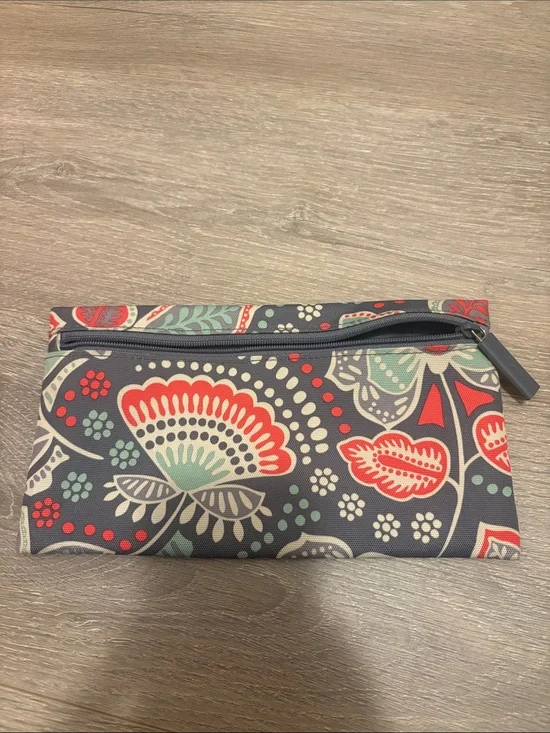 Vera Bradley Floral Zip Pouch Clutch - Navy with Coral & Mint