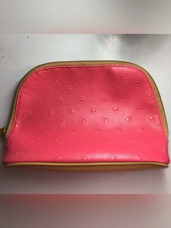 Estee Lauder Coral Pink Dot Cosmetic Bag with Tan Trim