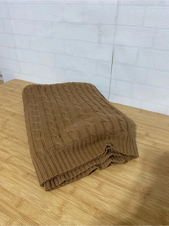 Lauren Ralph Lauren Cable Knit Brown Throw Blanket cotton