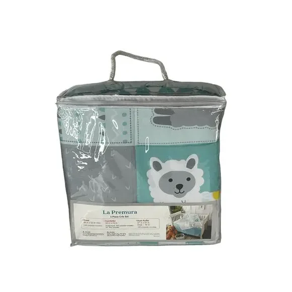 La Premura Baby Nursery Turquoise and Grey Crib Bedding 3 Piece Set Baby Llama