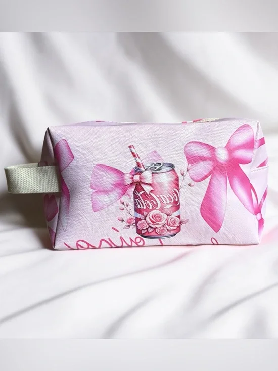 Pink Ribbon Print Coca-Cola Cosmetic Pouch