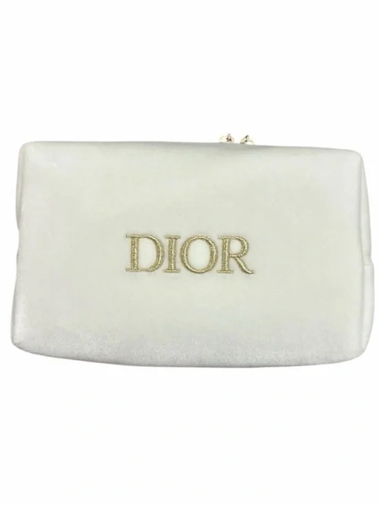 Dior White Cosmetic Pouch with Gold Logo