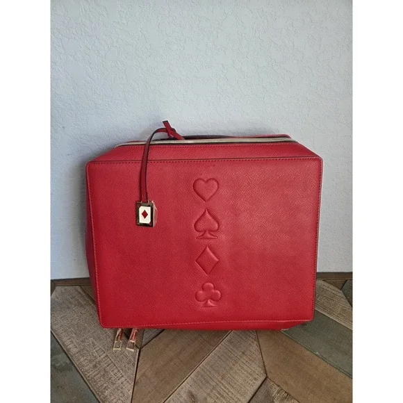 Estee Lauder‎ Red w/Gold Zipper & Playing Cards Symbols Cosmetic Makeup Case NEW