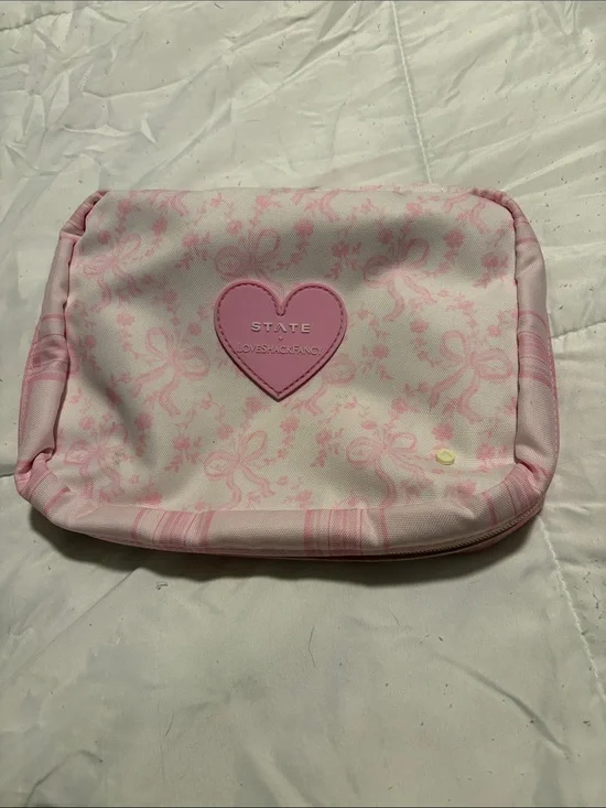 LoveShack Fancy/STATE Pink Bow Heart Cosmetic Pouch