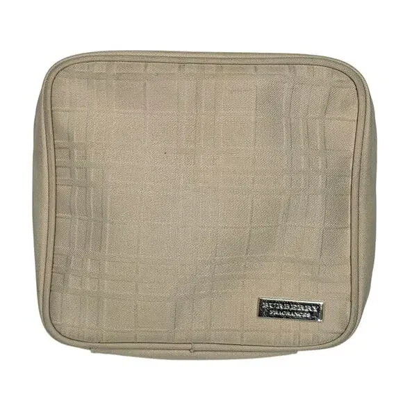 BURBERRY FRAGRANCES BEIGE TOILETRY COSMETICS POUCH – ZIP TOP – TEXTURED FABRIC