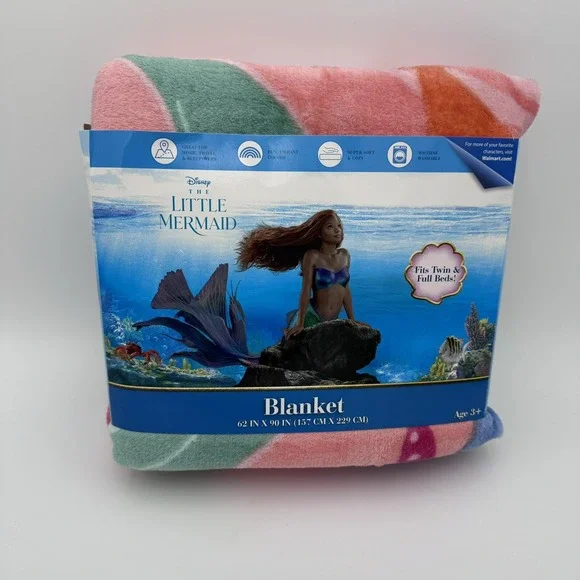 Disney The Little‎ Mermaid Live Action Movie Plush Throw Blanket 62in x 90in T/F