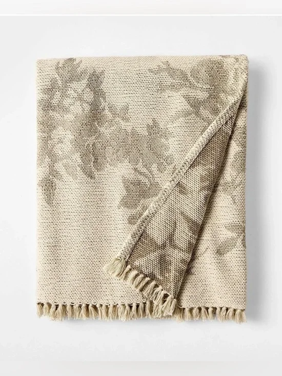 Woven Floral and Leaves Pattern Throw with Fringe - Threshold with Studio McGee