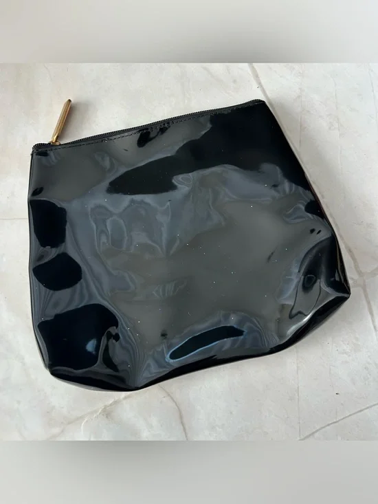 Elizabeth Arden Black Patent Cosmetic Pouch with Gold-Tone Zip Pull