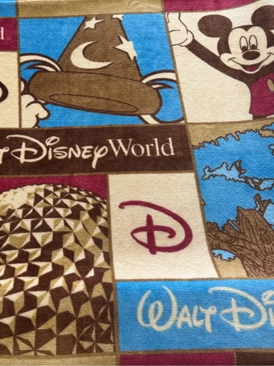 Disney Parks Vintage Patchwork Throw Blanket – Blue, Tan, Brown, Burgundy