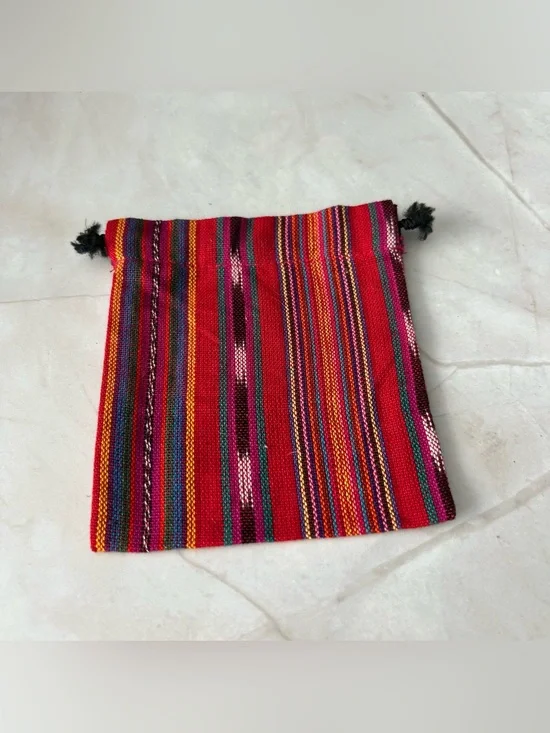Handwoven Red Multicolor Striped Drawstring Pouch
