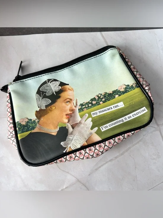 Retro Cosmetic Pouch - Pink and Black Graphic Design