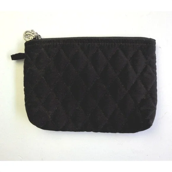Vera Bradley Black Quilted Microfiber Small Cosmetic Makeup Bag Pouch Purse