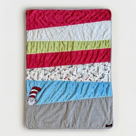 Trend Lab Dr. Seuss Cat In The Hat Baby Blanket Minky Plush 34x43 Quilt Crib