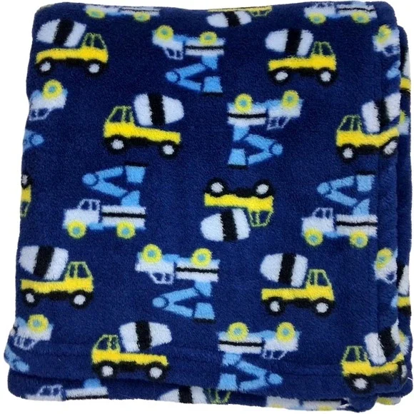 Baby Gear Blue Cement Truck Construction Vehicles Blanket Fleece Yellow Plush